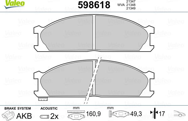 Valeo 598618 - Тормозные колодки, дисковые, комплект unicars.by