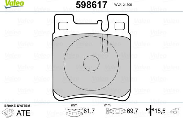 Valeo 598617 - Тормозные колодки, дисковые, комплект unicars.by