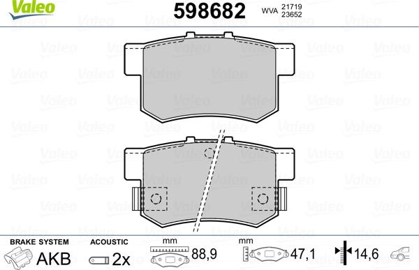 Valeo 598682 - Тормозные колодки, дисковые, комплект unicars.by