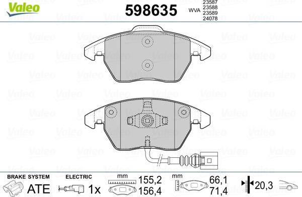 Valeo 598635 - Тормозные колодки, дисковые, комплект unicars.by