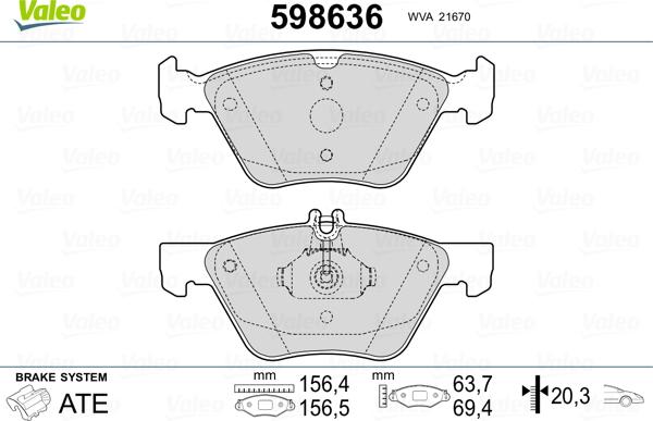 Valeo 598636 - Тормозные колодки, дисковые, комплект unicars.by