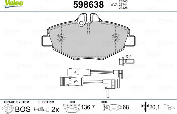 Valeo 598638 - Тормозные колодки, дисковые, комплект unicars.by