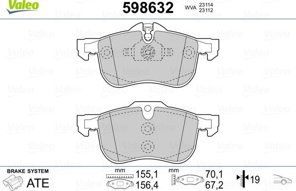 Valeo 598632 - Тормозные колодки, дисковые, комплект unicars.by