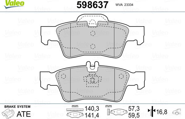 Valeo 598637 - Тормозные колодки, дисковые, комплект unicars.by