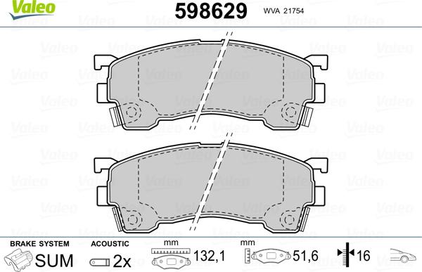 Valeo 598629 - Тормозные колодки, дисковые, комплект unicars.by