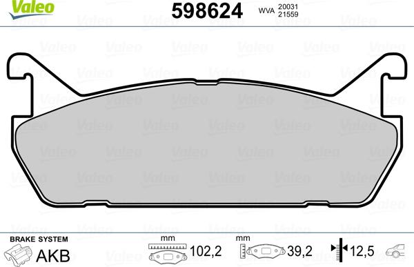 Valeo 598624 - Тормозные колодки, дисковые, комплект unicars.by