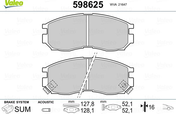 Valeo 598625 - Тормозные колодки, дисковые, комплект unicars.by