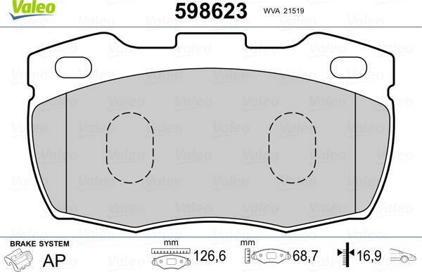 Valeo 598623 - Тормозные колодки, дисковые, комплект unicars.by