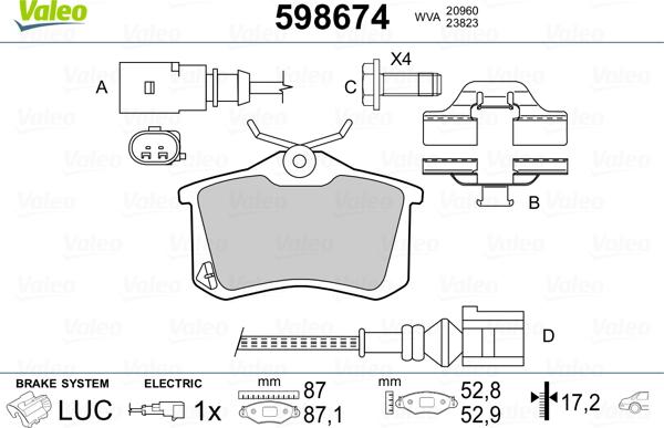 Valeo 598674 - Тормозные колодки, дисковые, комплект unicars.by