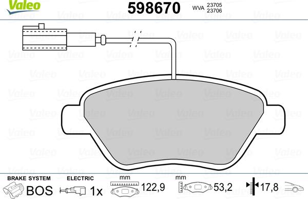 Valeo 598670 - Тормозные колодки, дисковые, комплект unicars.by