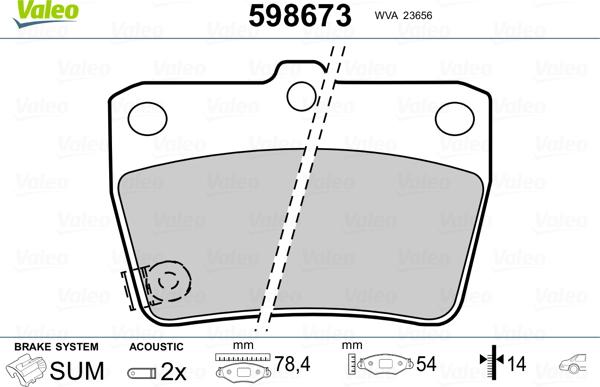 Valeo 598673 - Тормозные колодки, дисковые, комплект unicars.by