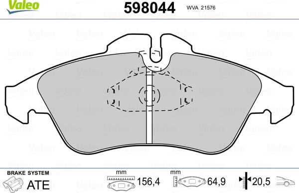 Valeo 598044 - Тормозные колодки, дисковые, комплект unicars.by