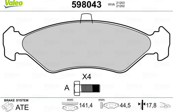 Valeo 598043 - Тормозные колодки, дисковые, комплект unicars.by