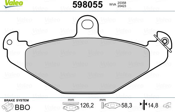 Valeo 598055 - Тормозные колодки, дисковые, комплект unicars.by