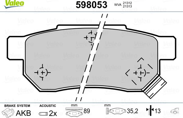 Valeo 598053 - Тормозные колодки, дисковые, комплект unicars.by