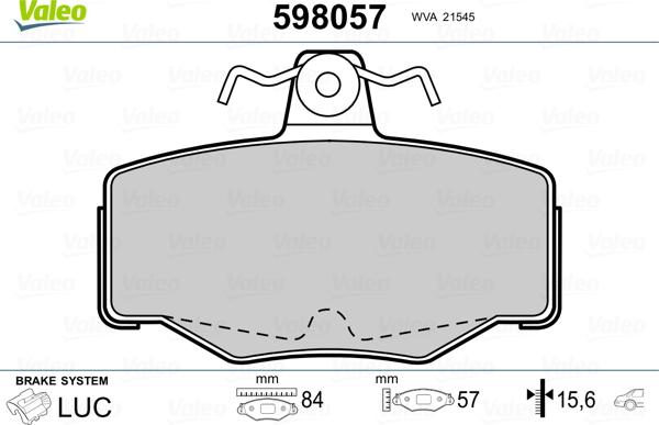 Valeo 598057 - Тормозные колодки, дисковые, комплект unicars.by