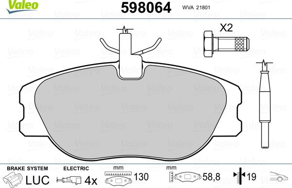 Valeo 598064 - Тормозные колодки, дисковые, комплект unicars.by