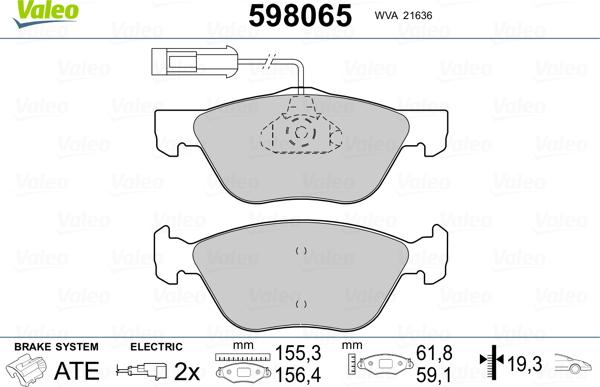 Valeo 598065 - Тормозные колодки, дисковые, комплект unicars.by