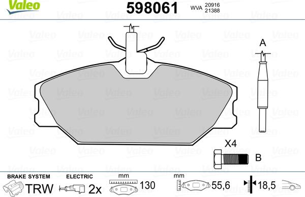 Valeo 598061 - Тормозные колодки, дисковые, комплект unicars.by