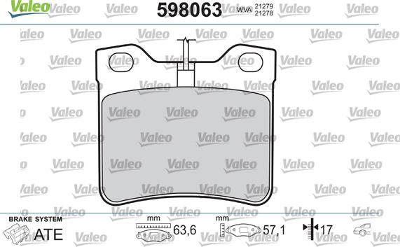 Valeo 598063 - Тормозные колодки, дисковые, комплект unicars.by