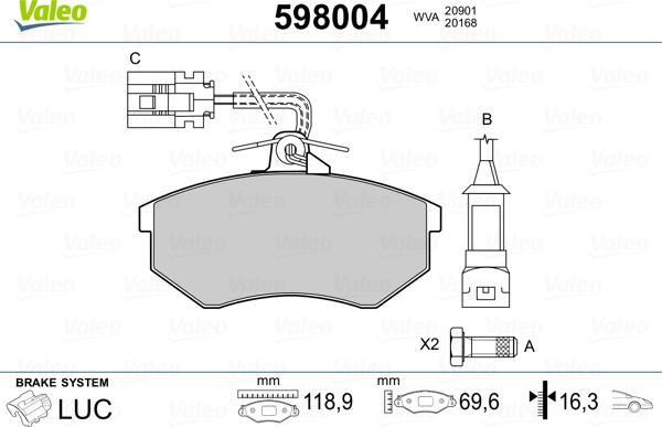 Valeo 598004 - Тормозные колодки, дисковые, комплект unicars.by