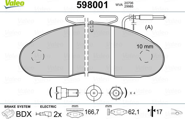 Valeo 598001 - Тормозные колодки, дисковые, комплект unicars.by