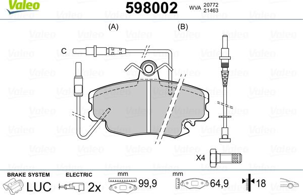 Valeo 598002 - Тормозные колодки, дисковые, комплект unicars.by