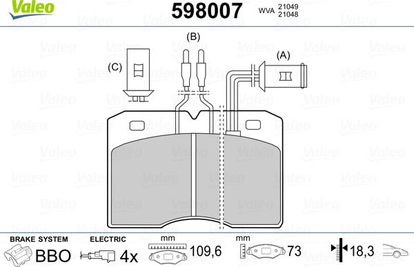 Valeo 598007 - Тормозные колодки, дисковые, комплект unicars.by