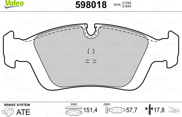 Valeo 598018 - Тормозные колодки, дисковые, комплект unicars.by