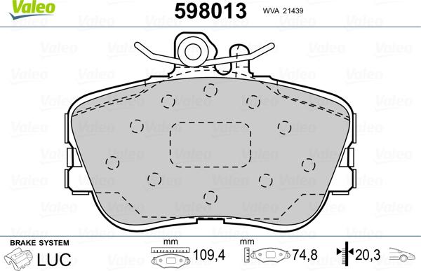 Valeo 598013 - Тормозные колодки, дисковые, комплект unicars.by