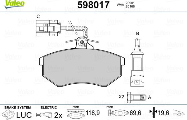 Valeo 598017 - Тормозные колодки, дисковые, комплект unicars.by