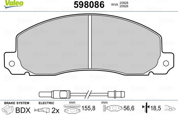 Valeo 598086 - Тормозные колодки, дисковые, комплект unicars.by