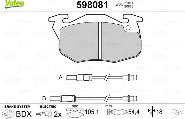 Valeo 598081 - Тормозные колодки, дисковые, комплект unicars.by