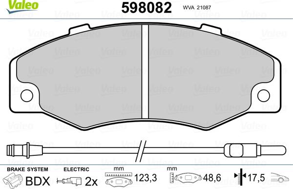 Valeo 598082 - Тормозные колодки, дисковые, комплект unicars.by