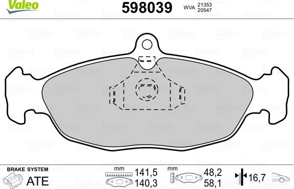 Valeo 598039 - Тормозные колодки, дисковые, комплект unicars.by