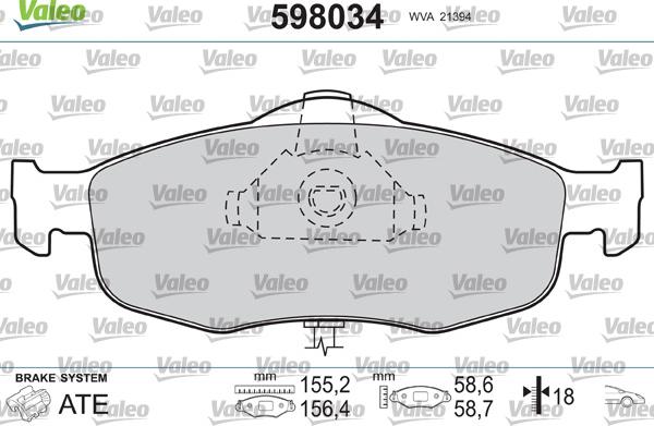 Valeo 598034 - Тормозные колодки, дисковые, комплект unicars.by