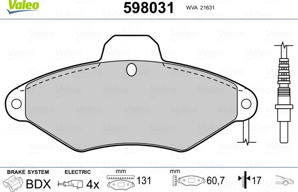 Valeo 598031 - Тормозные колодки, дисковые, комплект unicars.by