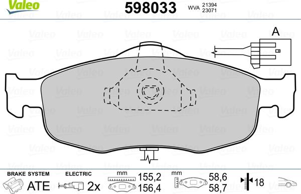 Valeo 598033 - Тормозные колодки, дисковые, комплект unicars.by