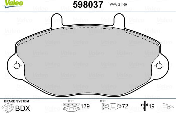 Valeo 598037 - Тормозные колодки, дисковые, комплект unicars.by