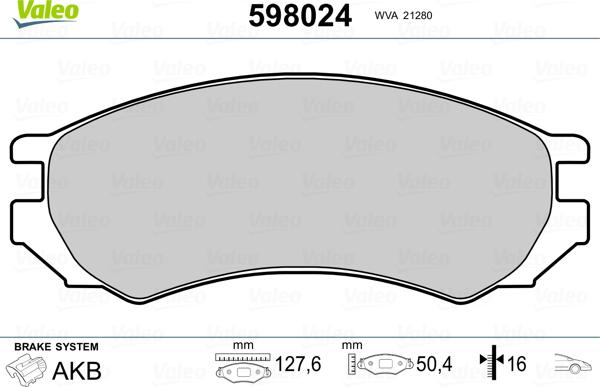 Valeo 598024 - Тормозные колодки, дисковые, комплект unicars.by