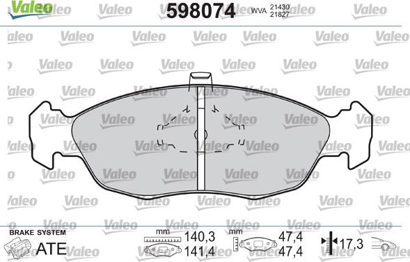 Valeo 598074 - Тормозные колодки, дисковые, комплект unicars.by