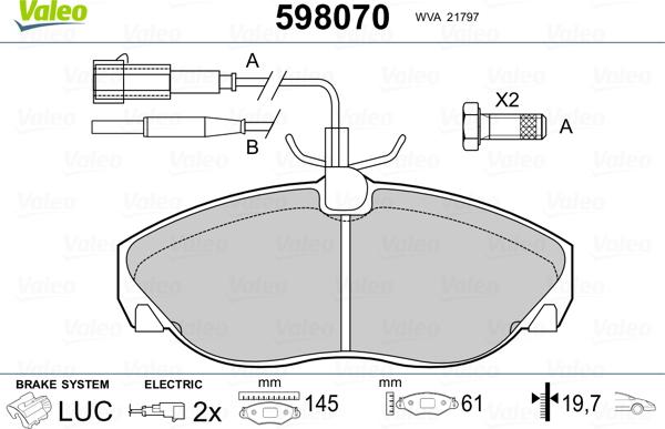 Valeo 598070 - Тормозные колодки, дисковые, комплект unicars.by