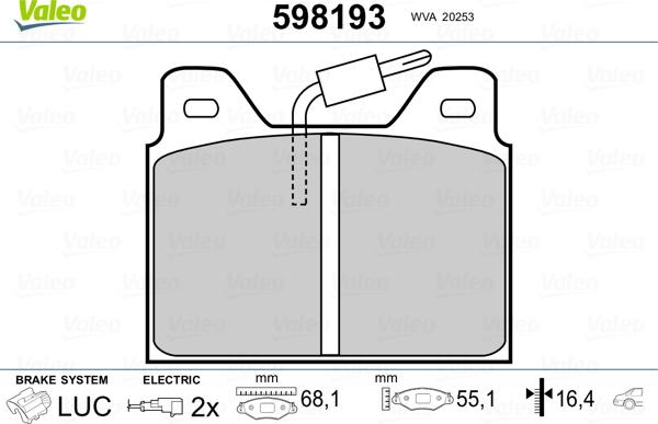 Valeo 598193 - Тормозные колодки, дисковые, комплект unicars.by