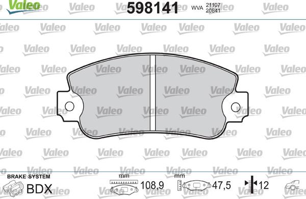 Valeo 598141 - Тормозные колодки, дисковые, комплект unicars.by