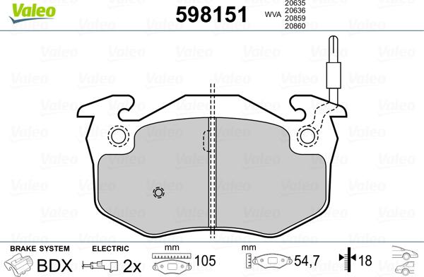 Valeo 598151 - Тормозные колодки, дисковые, комплект unicars.by