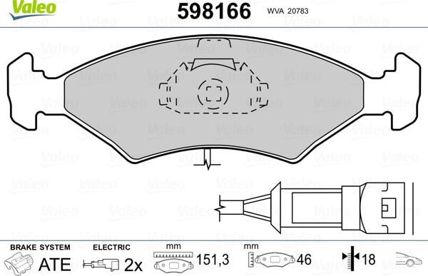 Valeo 598166 - Тормозные колодки, дисковые, комплект unicars.by