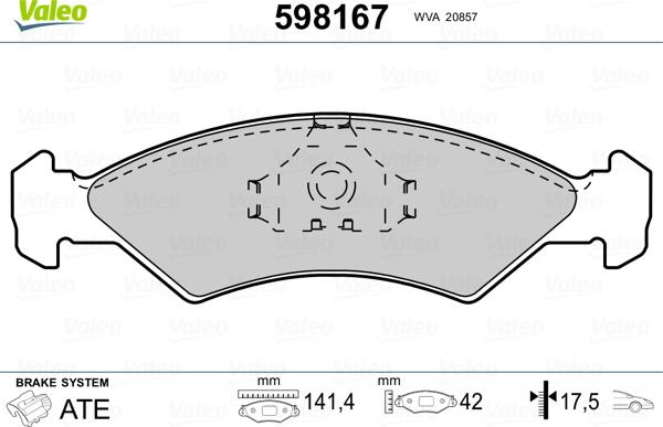 Valeo 598167 - Тормозные колодки, дисковые, комплект unicars.by