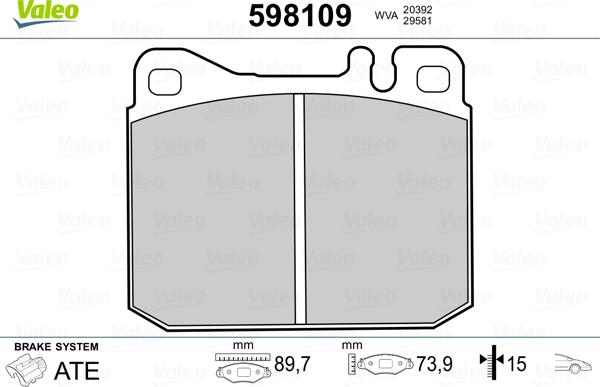 Valeo 598109 - Тормозные колодки, дисковые, комплект unicars.by