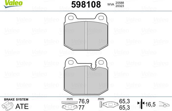 Valeo 598108 - Тормозные колодки, дисковые, комплект unicars.by