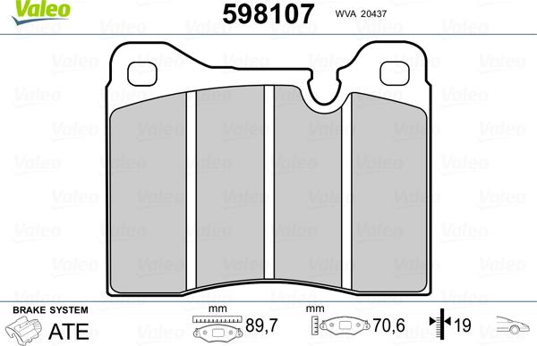 Valeo 598107 - Тормозные колодки, дисковые, комплект unicars.by